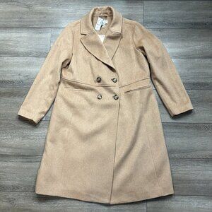 Addition Elle Double Breasted Coat Camel Size 1 X Wool Blend Trench Jacket NWT